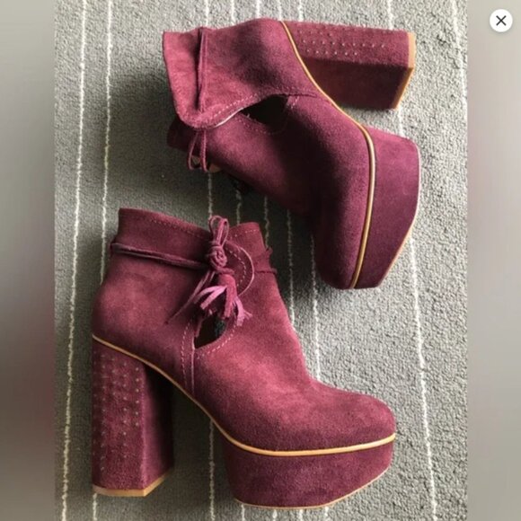 Free People Maroon Suede Platform Ankle Boots - Picture 1 of 11